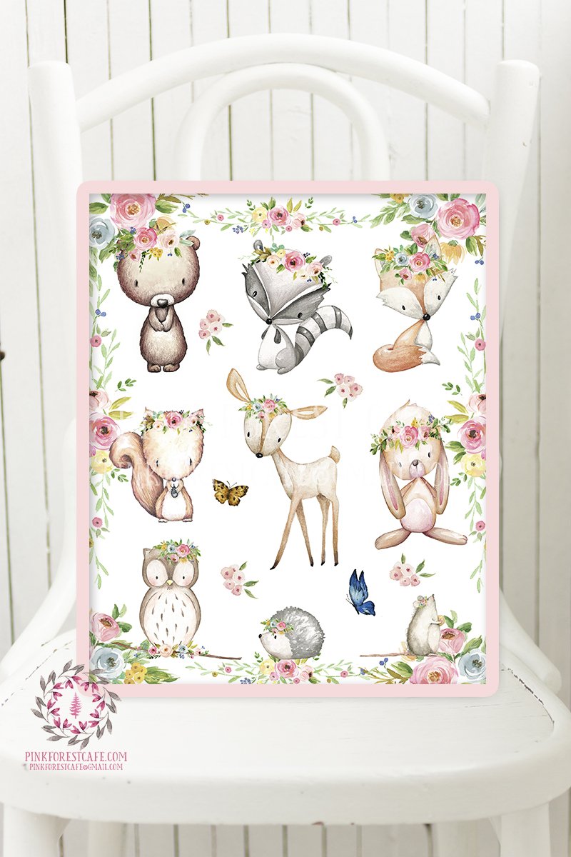 800x1200 Woodland Animals Deer Bunny Fox Boho Bohemian Printable Wall Art