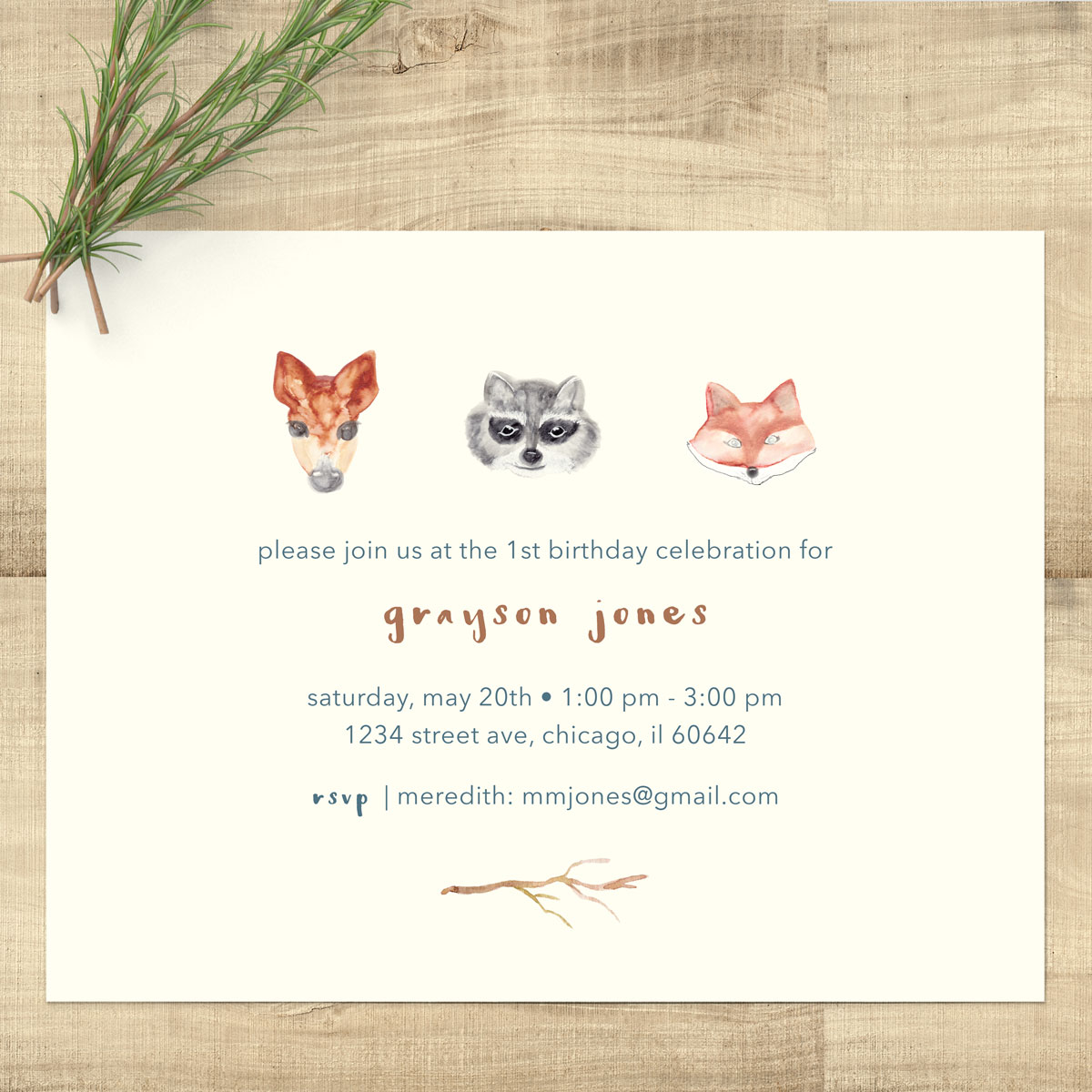 1200x1200 Woodland Animals Watercolor Birthday Invitations