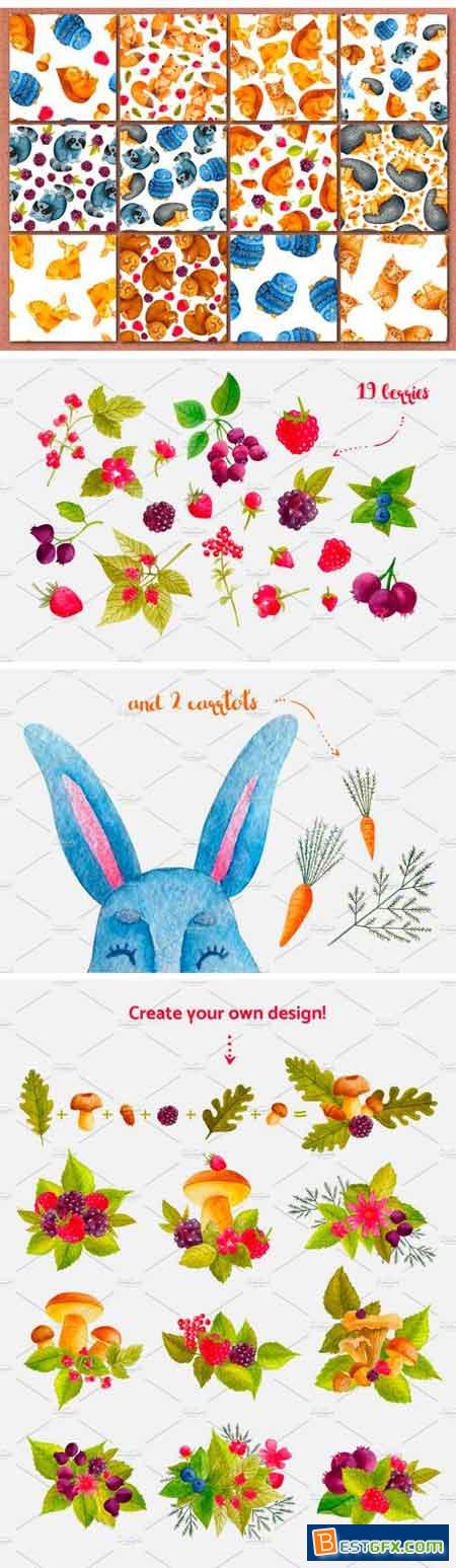 450x1547 Woodland Animals. Watercolor Bundle 2052332 Free Download Ae