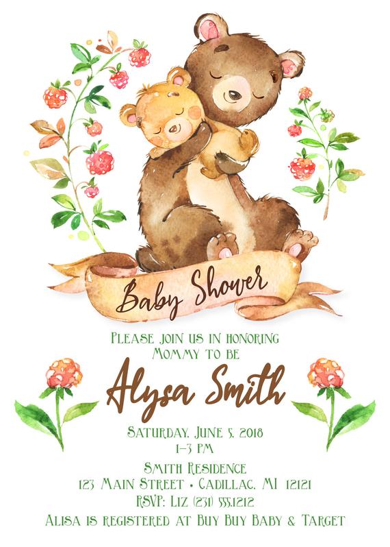 570x798 Woodland Bear Baby Shower Invitation