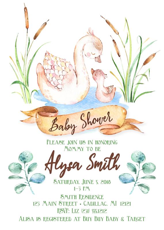 570x798 Woodland Swan Baby Shower Invitation
