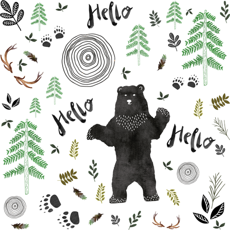 470x470 Hello Woodland Watercolor Bear Wallpaper
