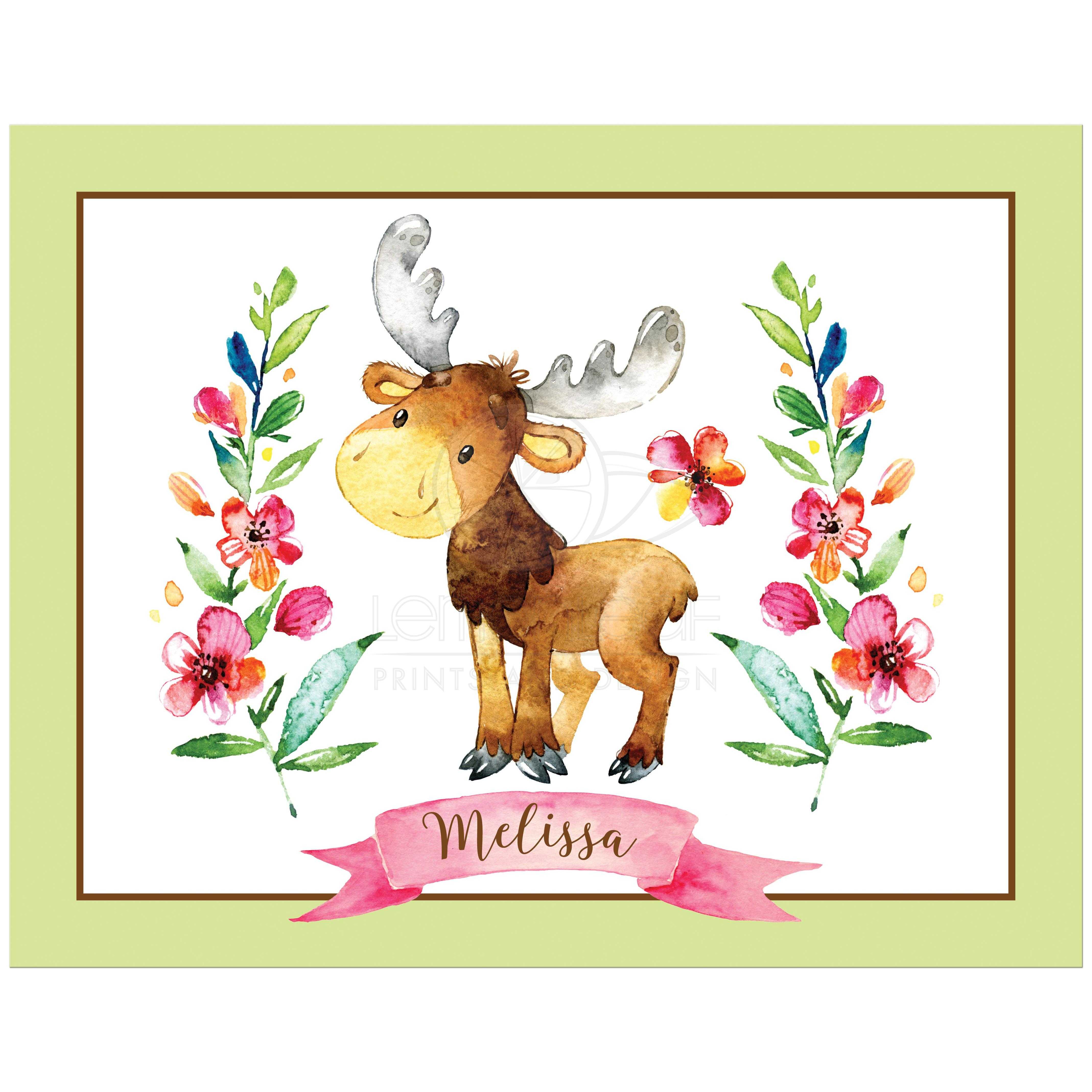4275x4275 11x14 Personalized Woodland Watercolor Moose Art Print
