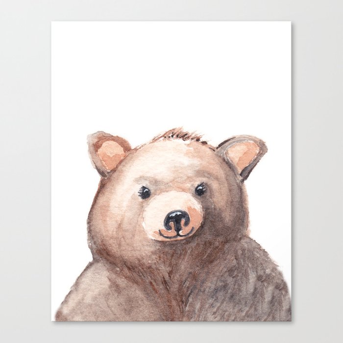 700x700 Woodland Animal, Bear, Head, Watercolor, Nursery Canvas Print By