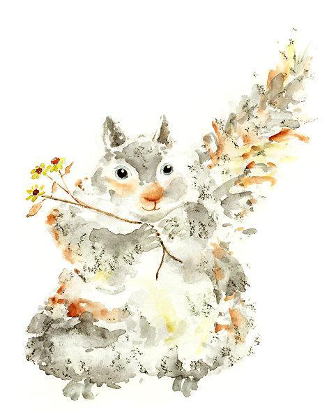 472x590 Squirrel Watercolor, Woodland Nursery Lighthearteddreamer