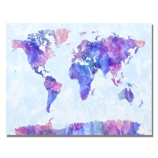 310x310 Watercolor World Map Canvas Wayfair