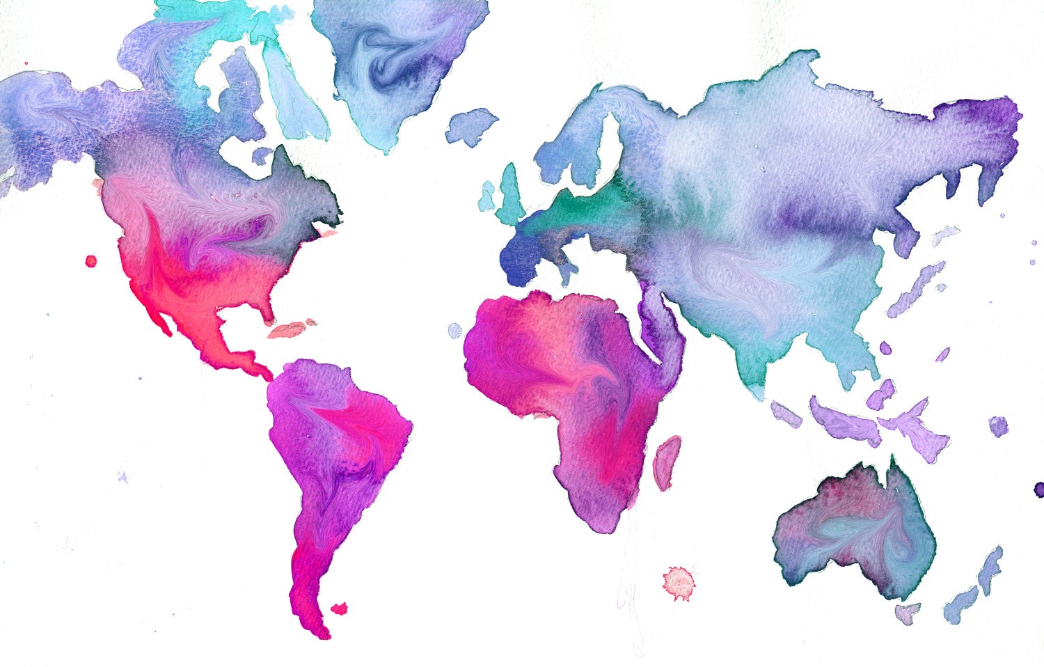 1500x958 Watercolour Map Of The World Hd Nature Wallpaper Inside Watercolor