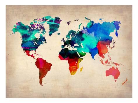 473x355 World Watercolor Map 1 Prints By Naxart