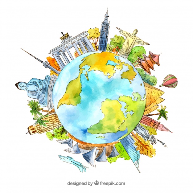 626x626 World With Landmarks Background In Watercolor Style Vector Free