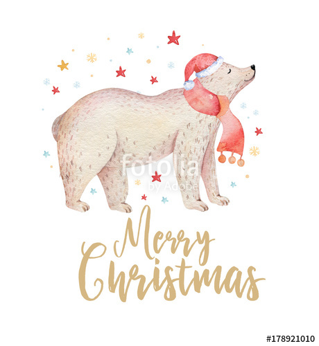 460x500 Christmas Watercolor Bear. Cute Kids Xmas Forest Bears Animal