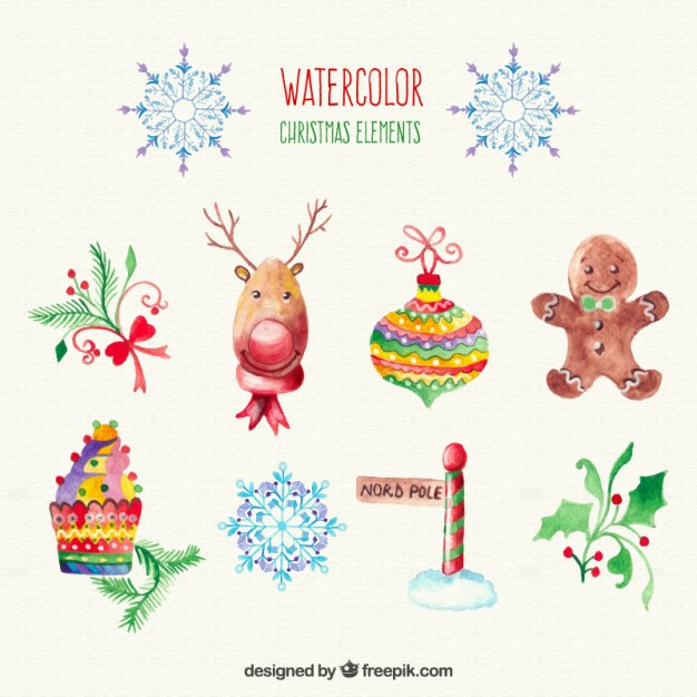626x626 Christmas Watercolour Elements Vector Free Download