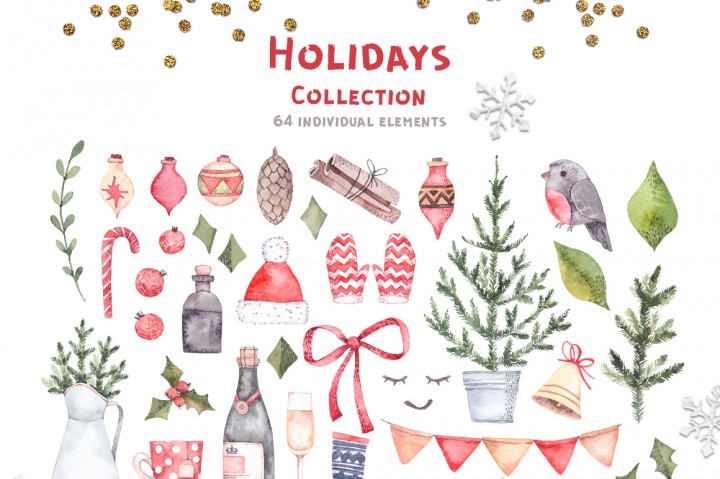 720x479 Holidays Collection. Xmas Watercolor By Katemacate