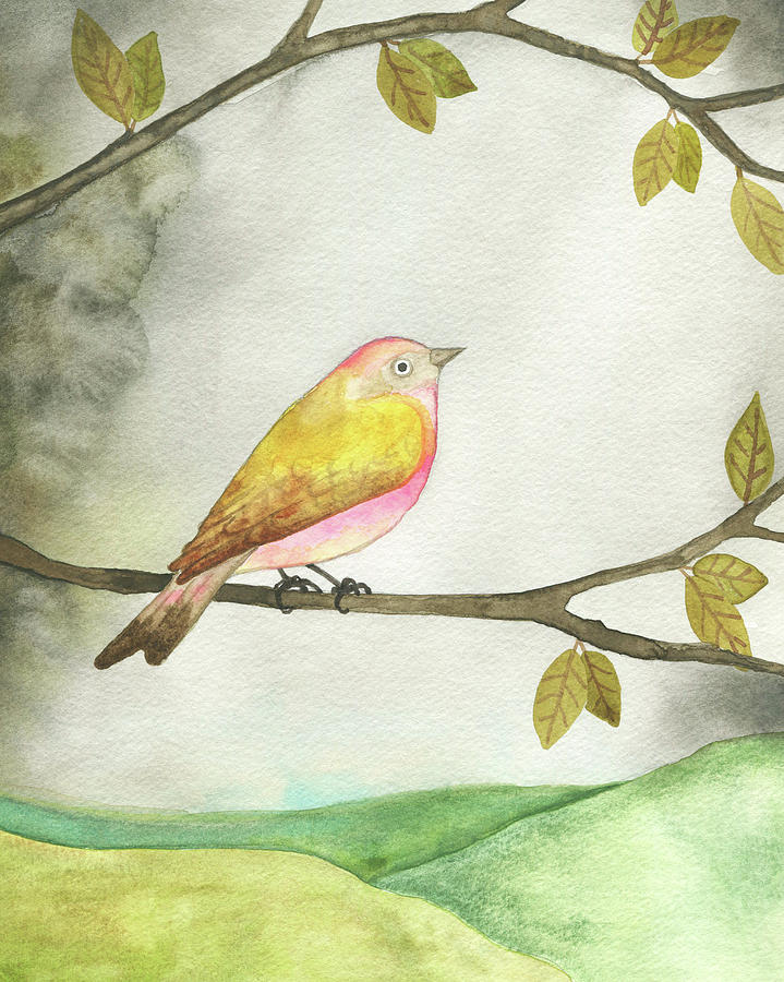 719x900 Pink Yellow Bird Painting By Clary Sage Moon