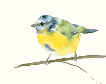 340x270 Birds Watercolor Print Yellow Bird On A Branch