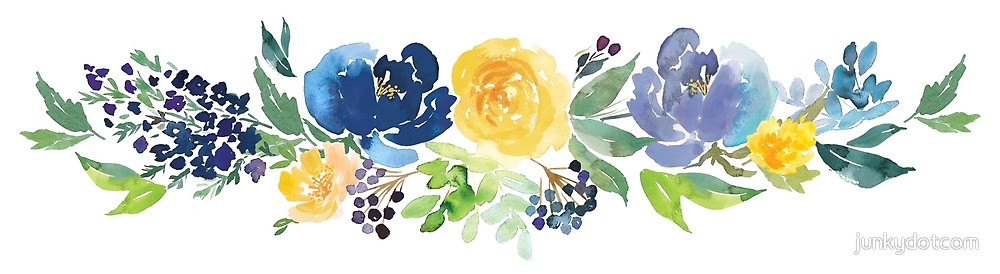 1000x274 Watercolor Blue Yellow Flower Arrangement By Junkydotcom Redbubble