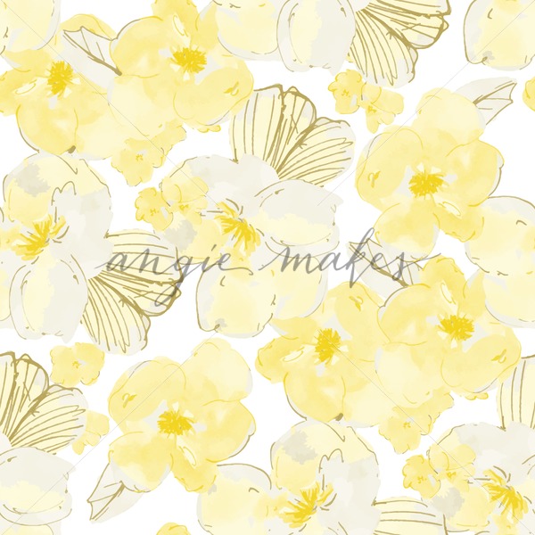 600x600 Yellow Watercolor Flower Pattern. Repeating Background Flower