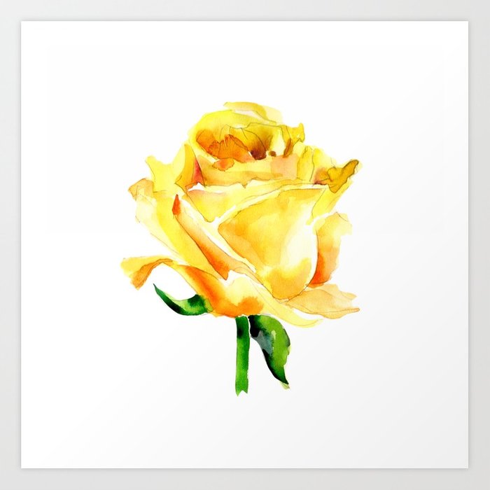 700x700 Single Yellow Rose Watercolour Painting Art Print By Context
