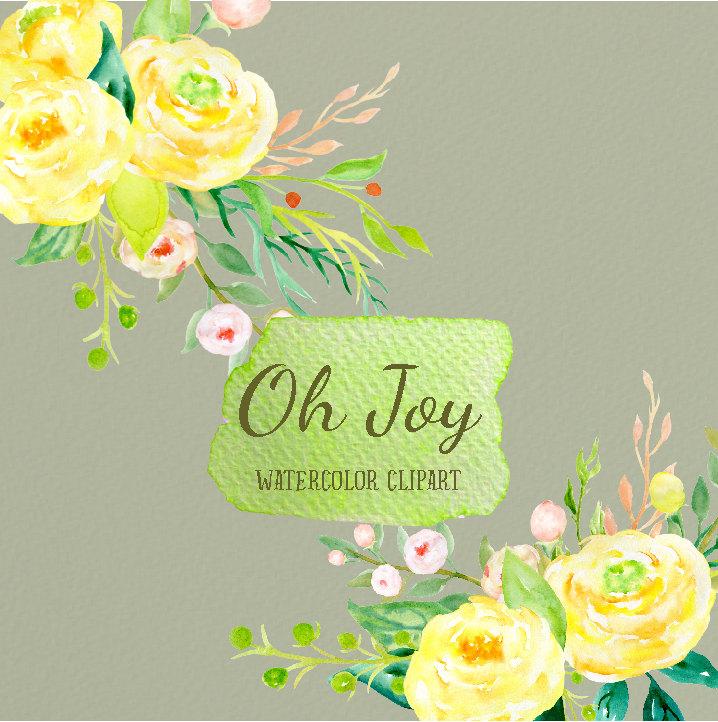 718x722 Watercolor Clipart Oh Joy, Yellow Rose Flowers And Decorative