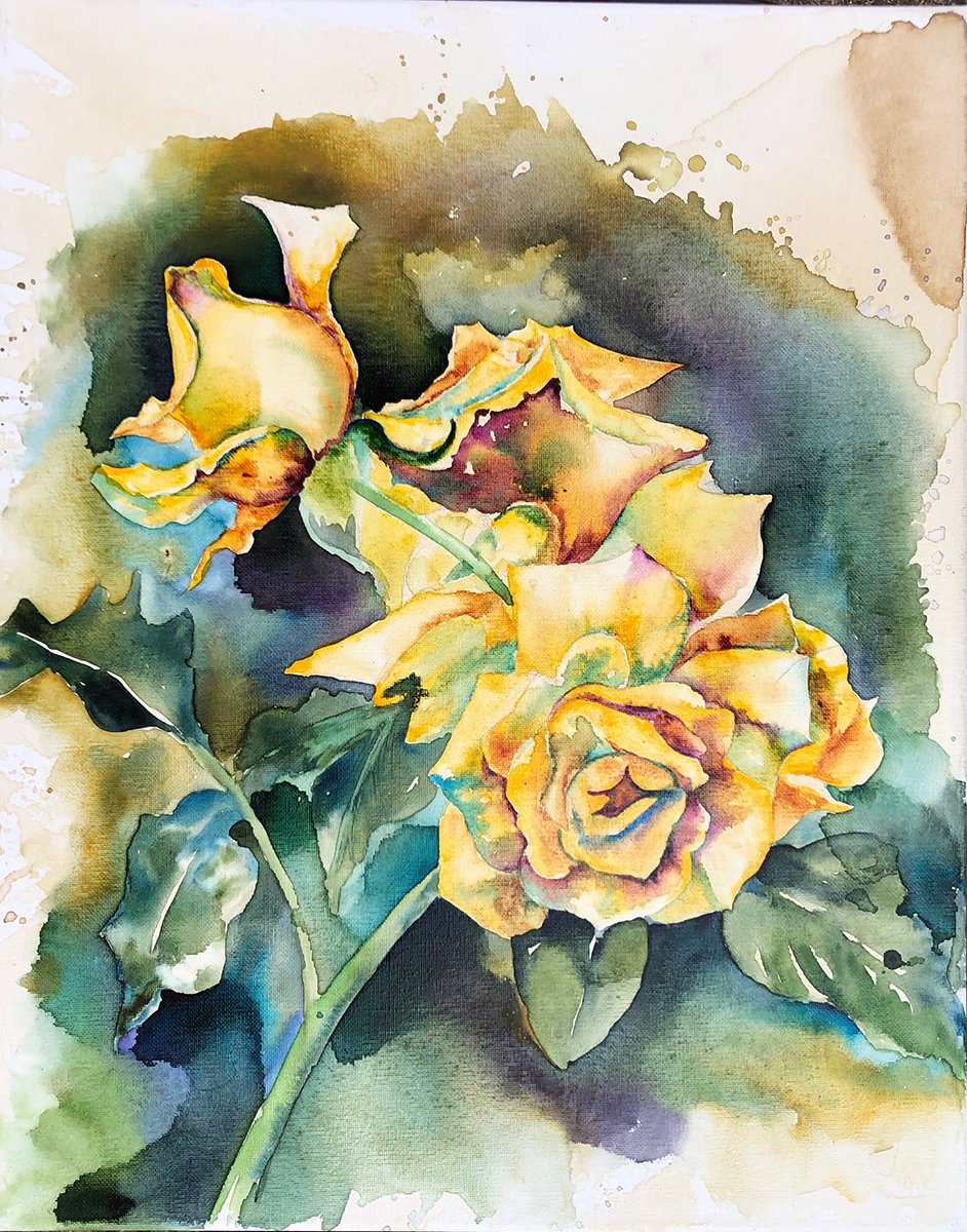 942x1200 Yellow Rose Watercolor And Coffee Painting