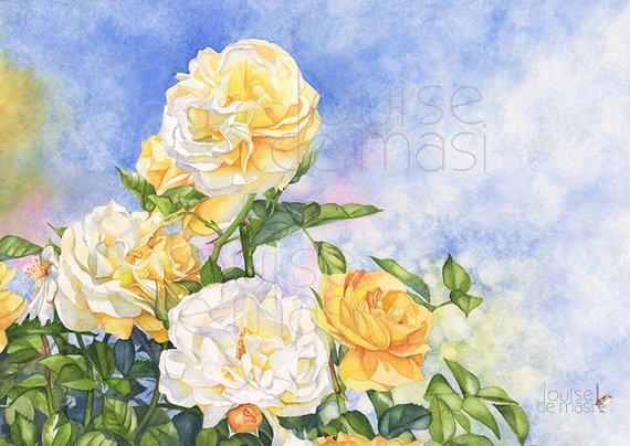 570x404 Yellow Rose Watercolor Painting Print R23517 5 By 7 Size Etsy