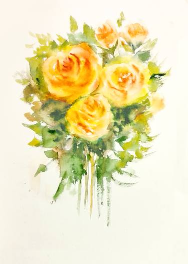 375x527 Yellow Roses Watercolor Painting Painting By Asudhaker S Saatchi Art