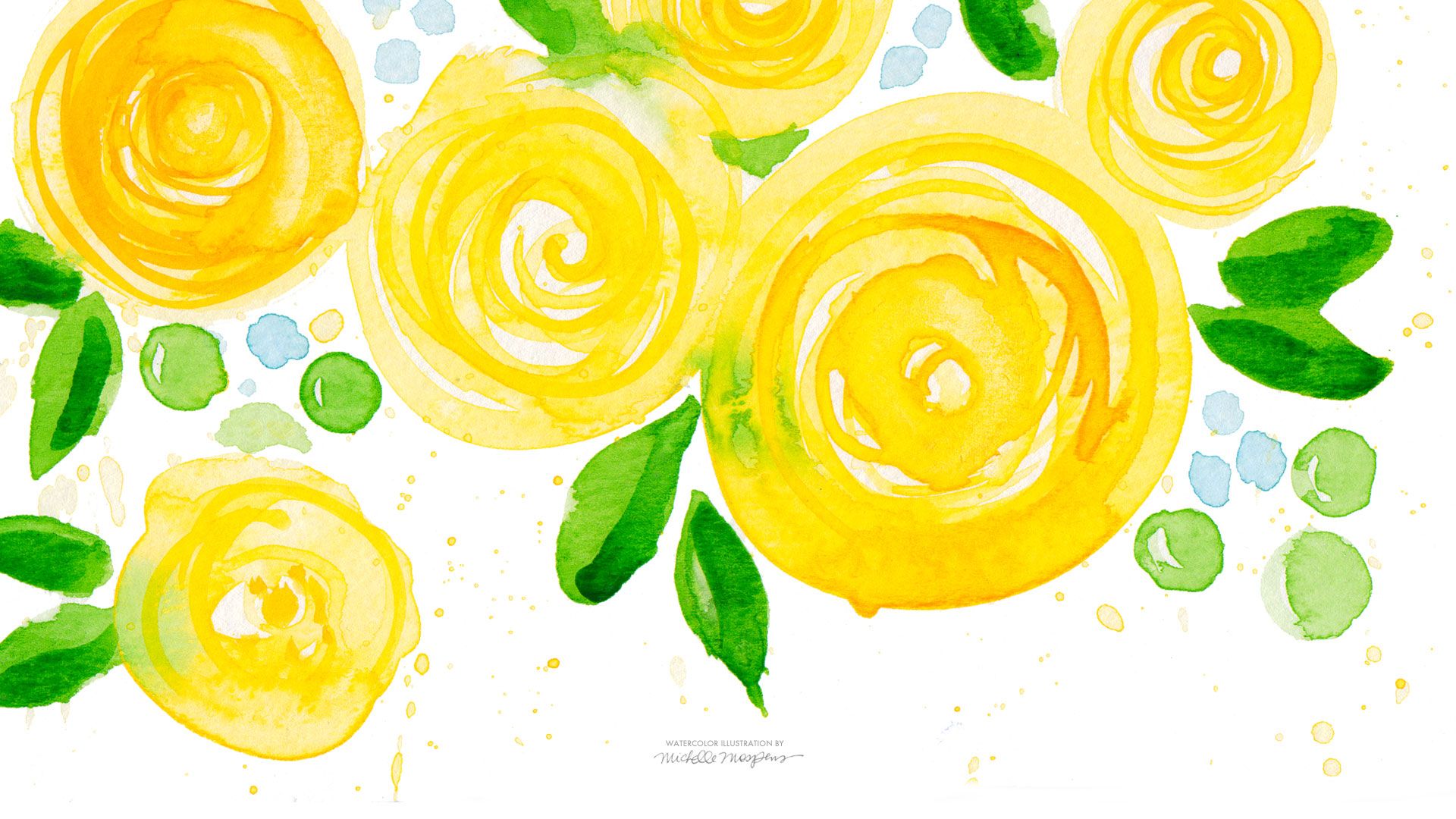 1920x1080 Yellow Watercolor Flowers Wallpaper Download