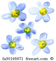 180x195 Free Art Print Of Watercolor Dark Blue And Yellow Flowers On A