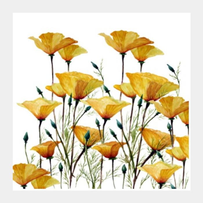 700x700 Beautiful Yellow Poppy Watercolor Flowers Square Art Prints