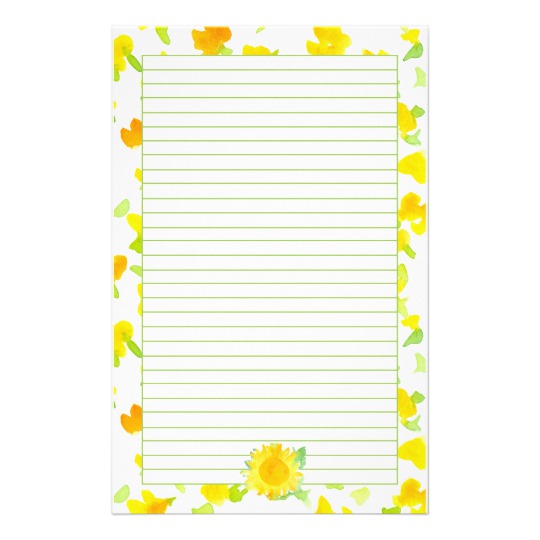 540x540 Sunflower Sunshine Yellow Watercolor Flowers Lined Stationery