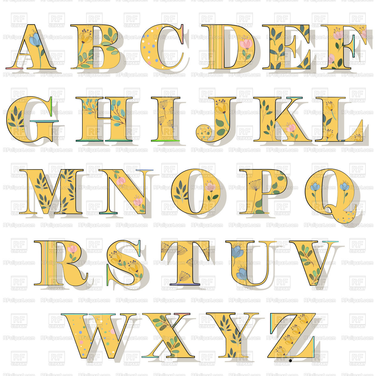 1200x1200 Yellow Font With Watercolor Flowers Vector Image Vector Artwork