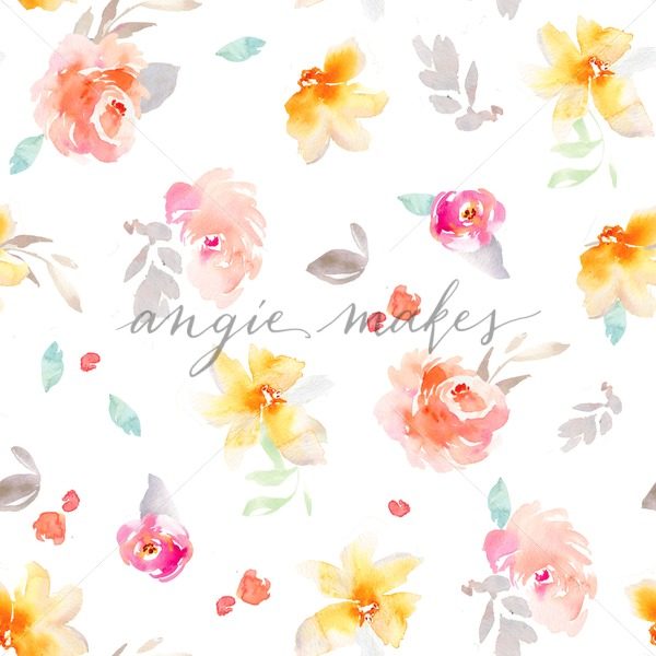 600x600 Cute Watercolor Flowers Pattern. Seamless Watercolor Flowers