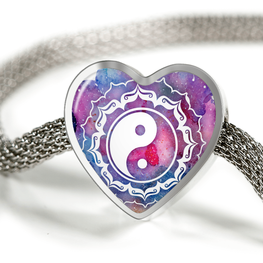 1000x1000 Watercolor Yin Yang Heart Shaped Charm Bracelet