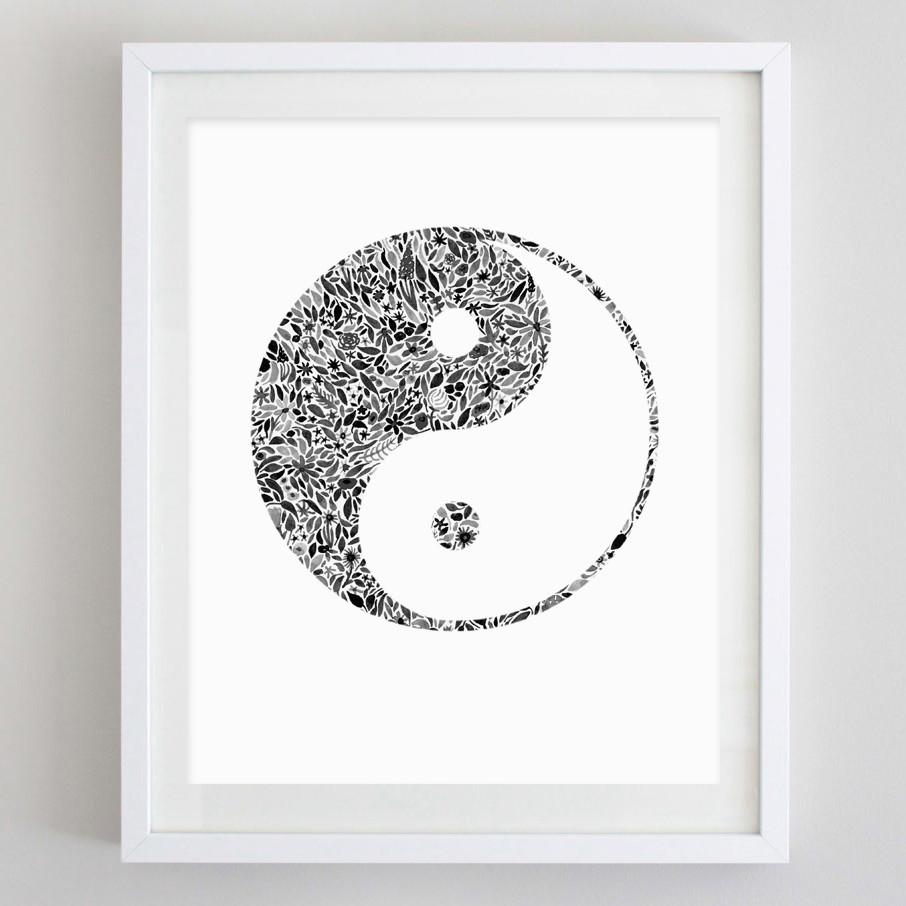 906x906 Yin Yang Floral Watercolor Print Carly Rae Studio