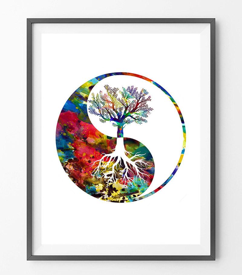 800x908 Yin Yang Tree Watercolor Print, Tree Of Life Mimiprints