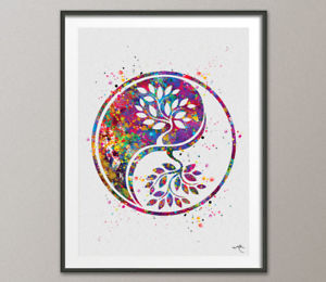 300x260 Yin Yang Tree Of Life 2 Watercolor Art Print Wall Art Poster