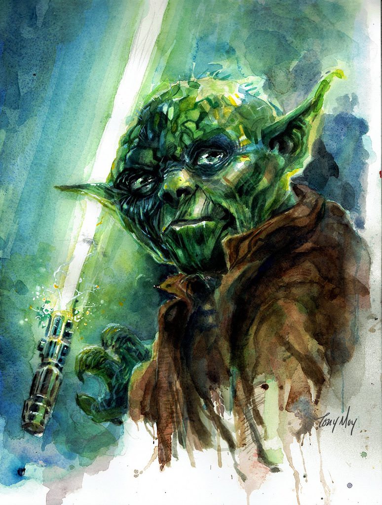 774x1024 Watercolor Yoda And Lightsaber Watercolor
