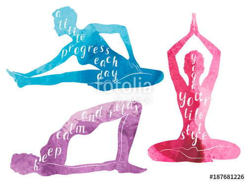 500x369 Watercolor Silhouettes Of Woman Practicing Yoga, Relaxation And