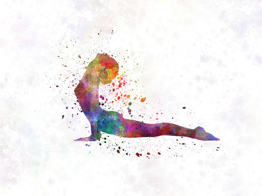 900x675 Yoga Woman 02 In Watercolor Splatter Painting By Pablo Romero