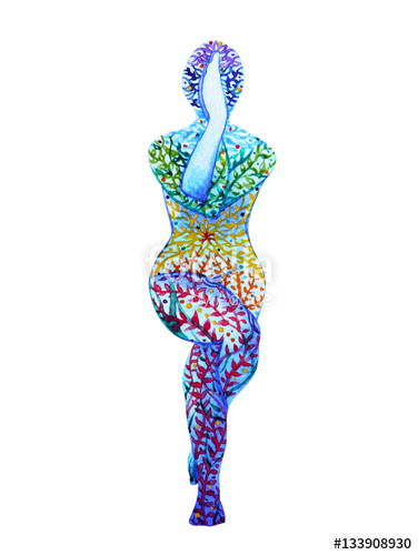 376x500 Eagle Pose Yoga, 7 Color Chakra Watercolor Painting Pattern