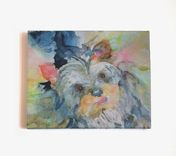 570x506 Yorkie Watercolor Yorkshire Terrier Stretched Canvas Giclee Etsy