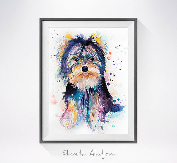 570x525 Yorkshire Terrier Watercolor Painting Print