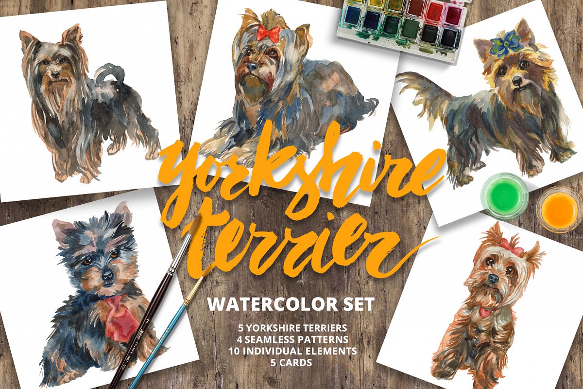 1200x800 Yorkshire Terrier Watercolor Set