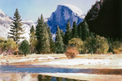 480x320 Rushing Water, Silent Stone Yosemite Watercolor Yosemite