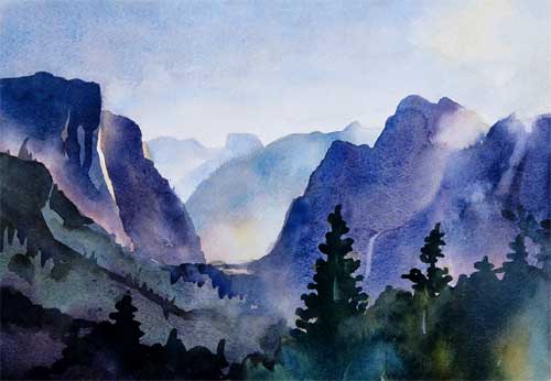 500x346 Watercolor By Osamu Yosemite Valley In Blue