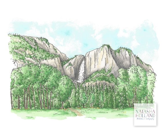 570x456 Yosemite Watercolor Painting Yosemite National Park Art Etsy