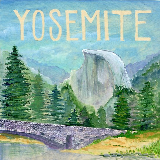 550x550 Yosemite Watercolor On Wood Block Posters By Jaxmarie Redbubble