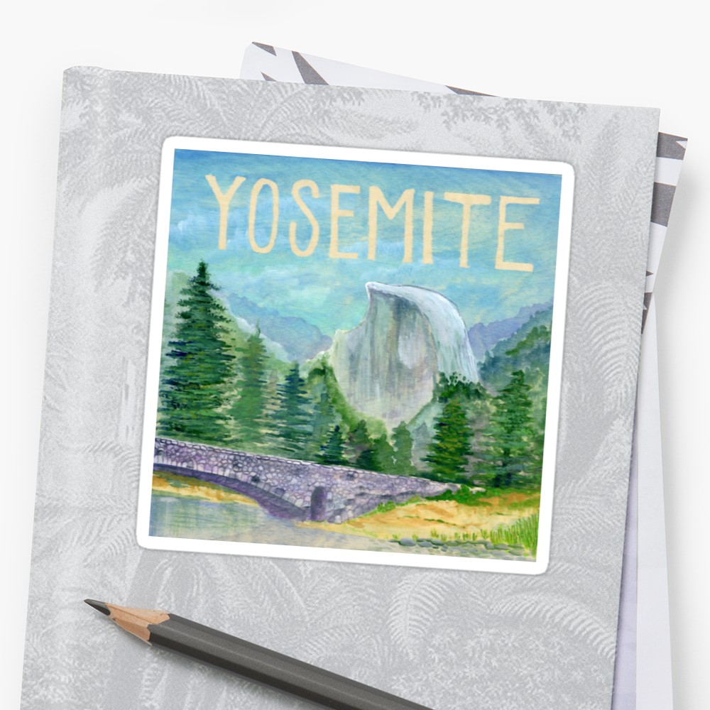 1000x1000 Yosemite Watercolor On Wood Block Stickers By Jaxmarie Redbubble