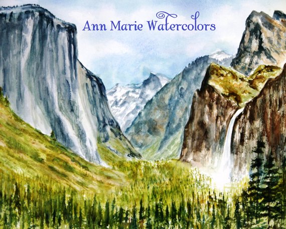 570x456 Yosemite Watercolor Landscape Giclee Print 8 X 10 Etsy