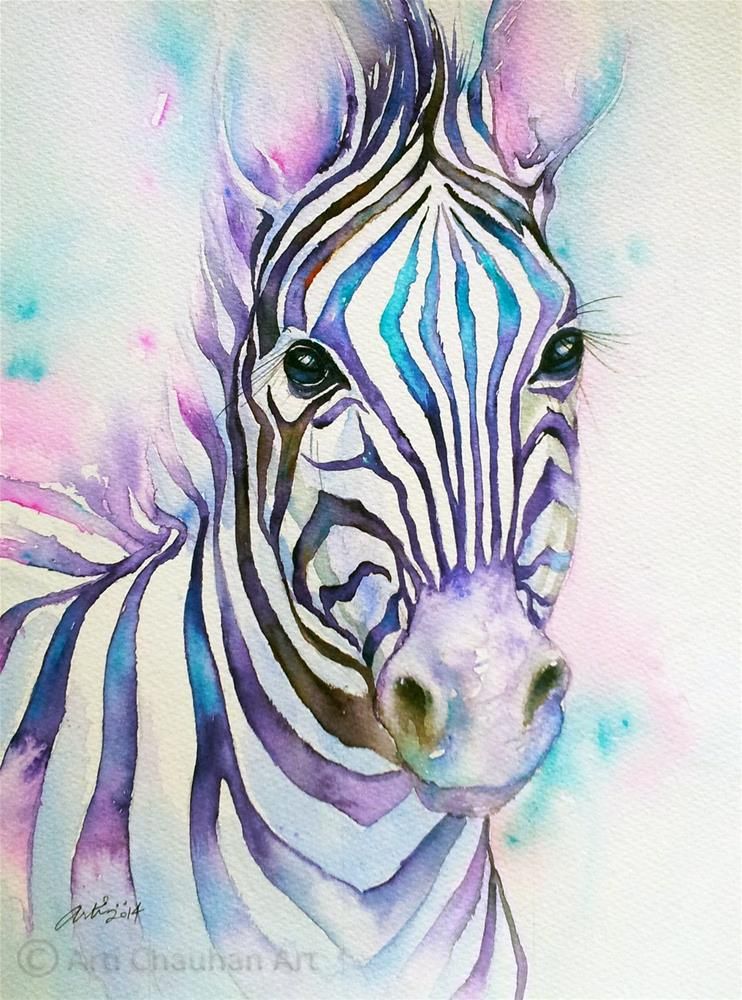 742x1000 Turquoise Stripes Zebra Original Fine Art By Arti Chauhan