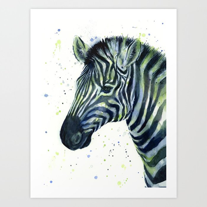 700x700 Zebra Watercolor Blue Green Animal Art Print By Olechka Society6